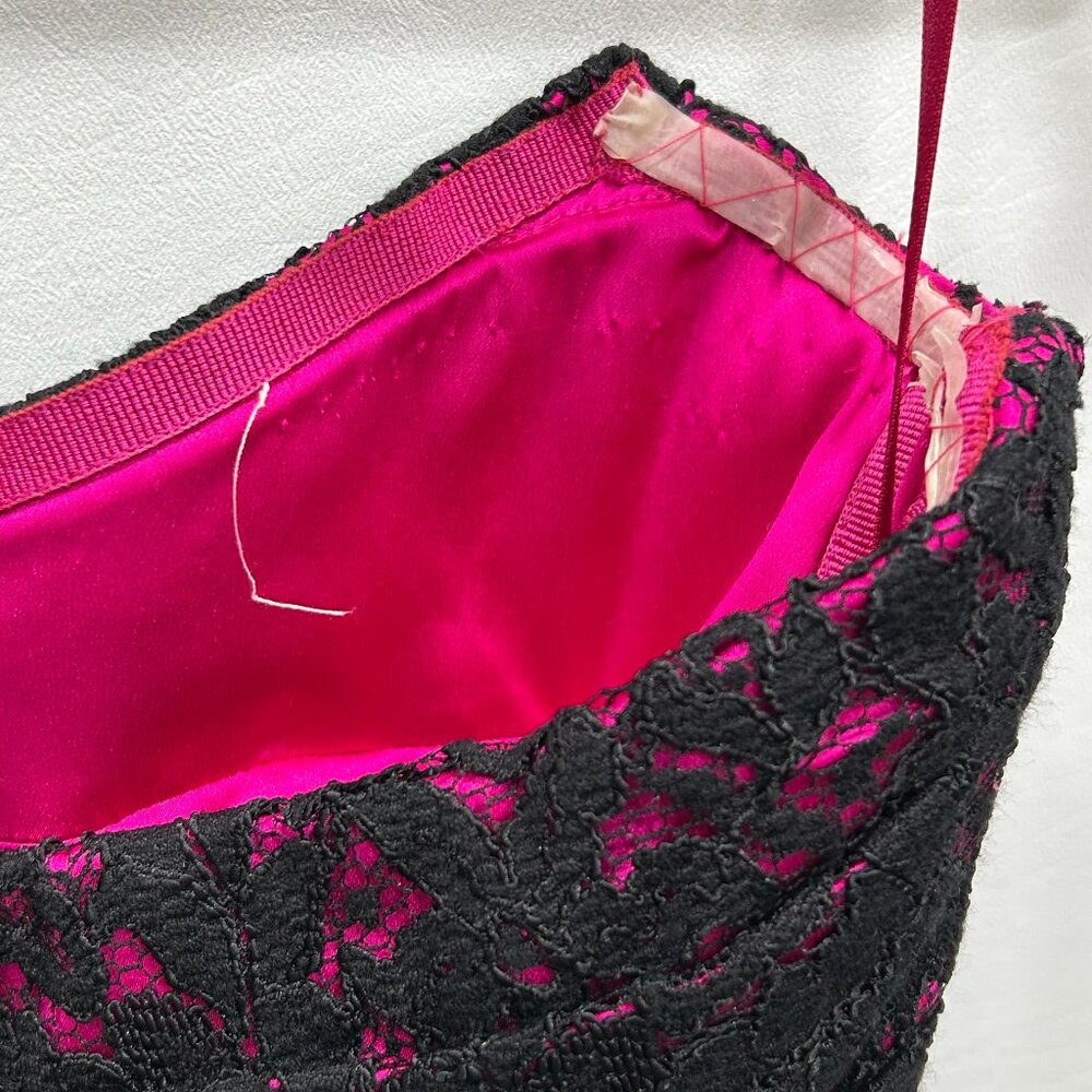 Dolce & Gabbana Black Magenta Lace‎ Ruched Sweetheart Neck Cocktail Dress Size 8 - Picture 5 of 14
